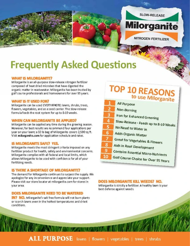 Milorganite Fertilizer Frequently Asked Questions Handout Sheet